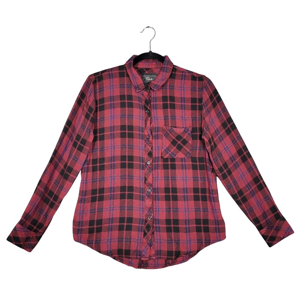 RAILS Hunter Red Plaid Metallic Long Sleeve Collared Button Up Top SIZE MEDIUM